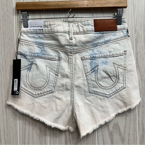 True Religion Women's CAIA High Rise Destroyed Frey Hem Denim Cutoffs Shorts - Picture 4 of 15